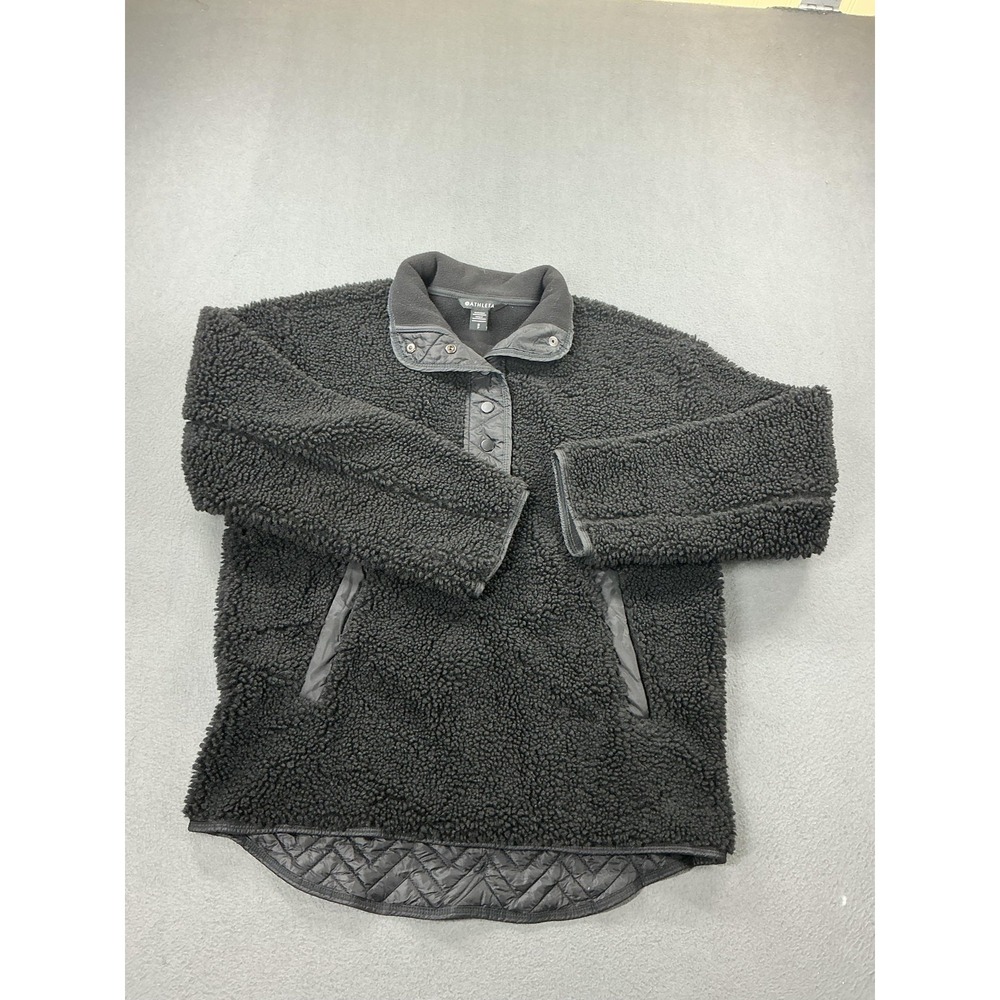 Athleta Jacket Womens Small Black Sherpa Fleece Snap Pullover Quilted Hem